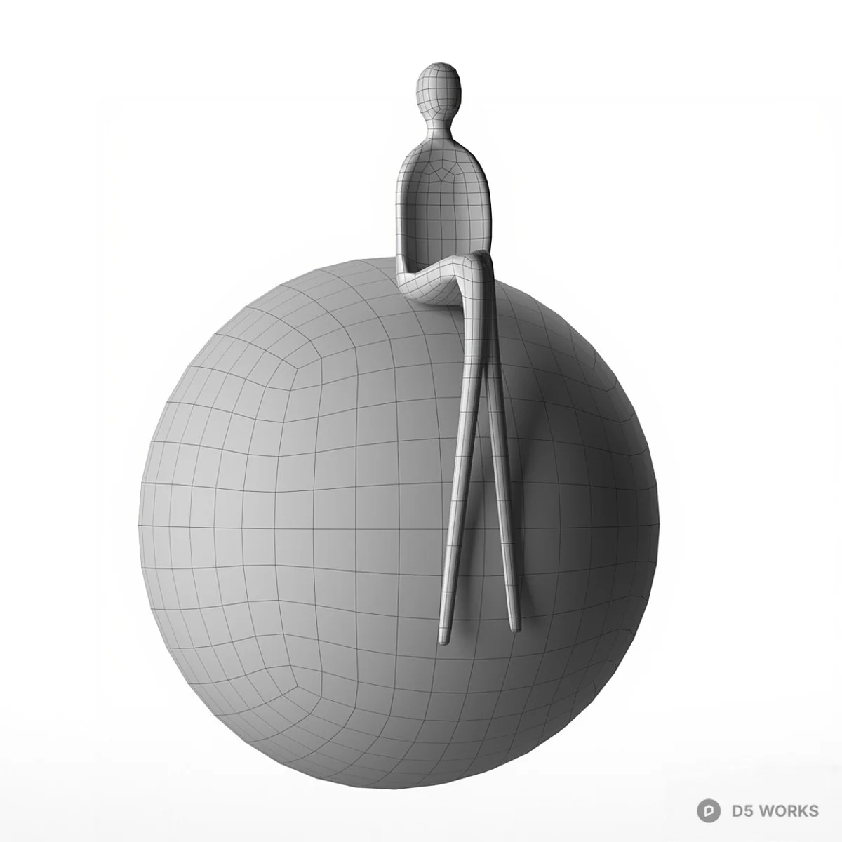 Minimalist Stone Ball With Bronze Figurine Ornament 3d model thumbnail 2