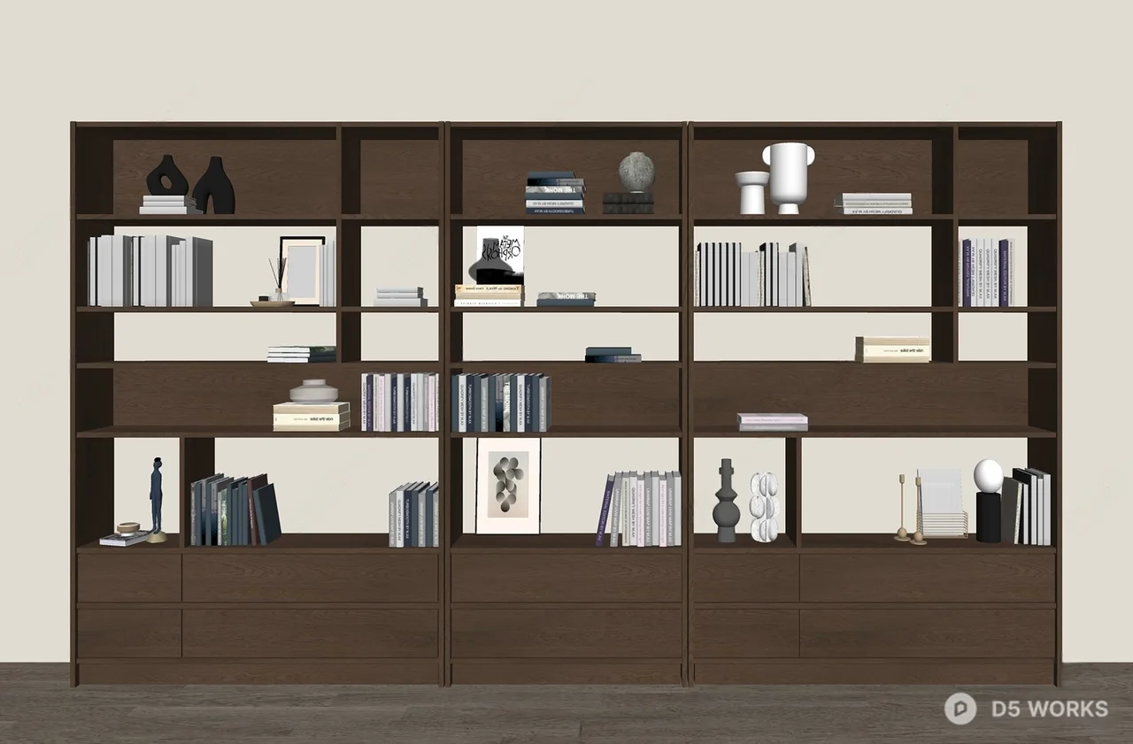 Wooden Modular Bookshelf With Drawers 3d model thumbnail 2