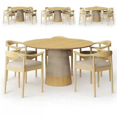 Minimalist Wooden Dining Table With Upholstered Base 3d model