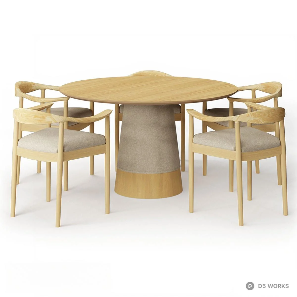 Minimalist Wooden Dining Table With Upholstered Base 3d model thumbnail 4