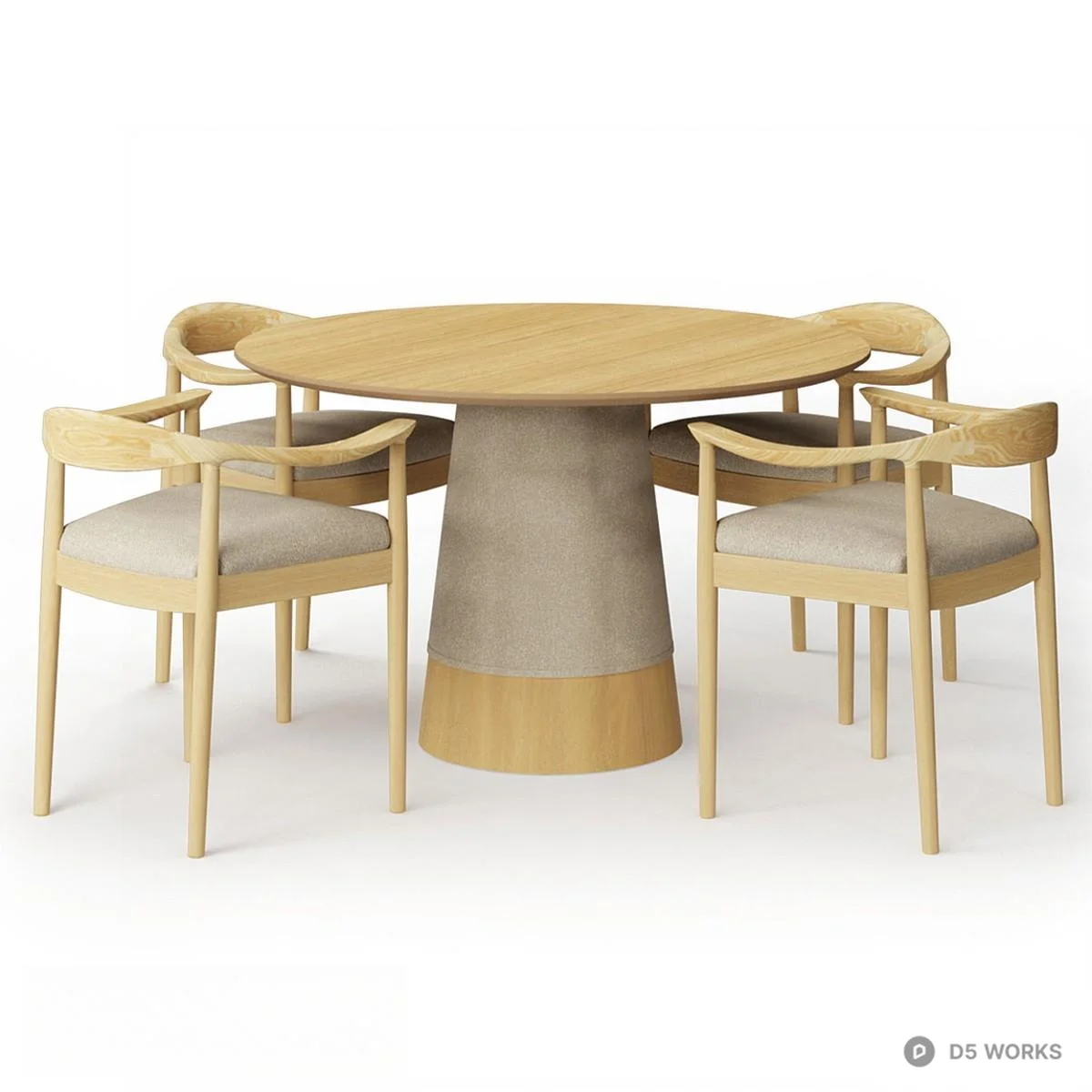 Minimalist Wooden Dining Table With Upholstered Base 3d model thumbnail 5