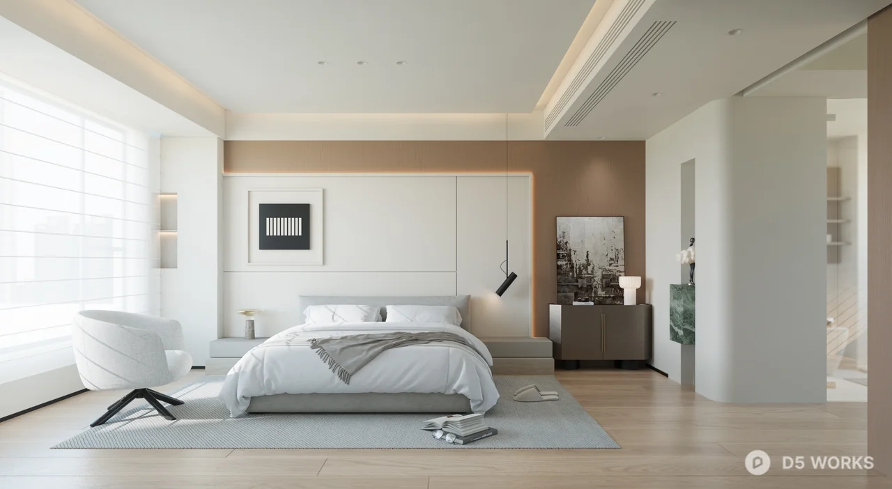 Minimalist Modern Bedroom With Integrated Storage And Soft Lighting 3d model thumbnail 3
