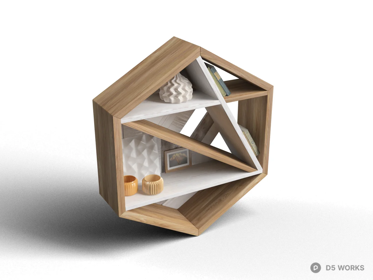 Geometric Wooden Display Shelf 3d model - Image 1