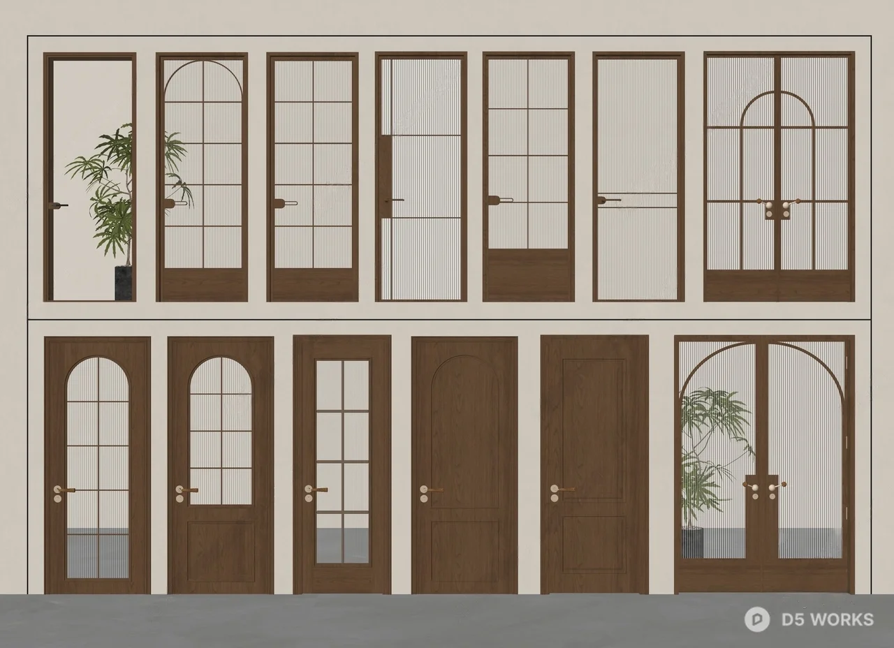 Modern Wooden Glass Interior Door Collection 3d model thumbnail 2