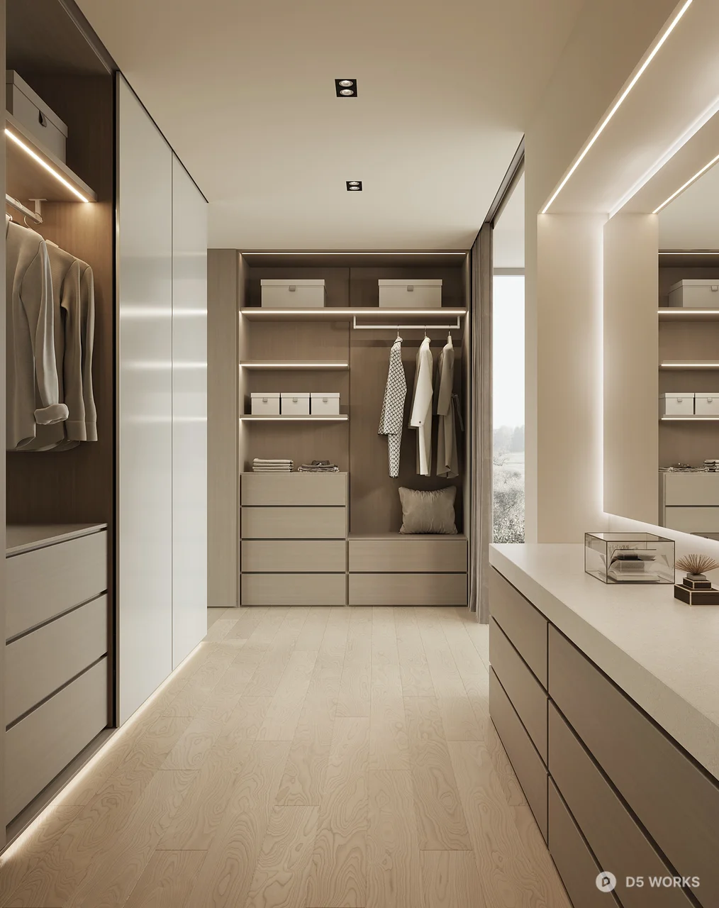 Minimalist Walk-In Closet With Integrated Lighting 3d model - Image 1