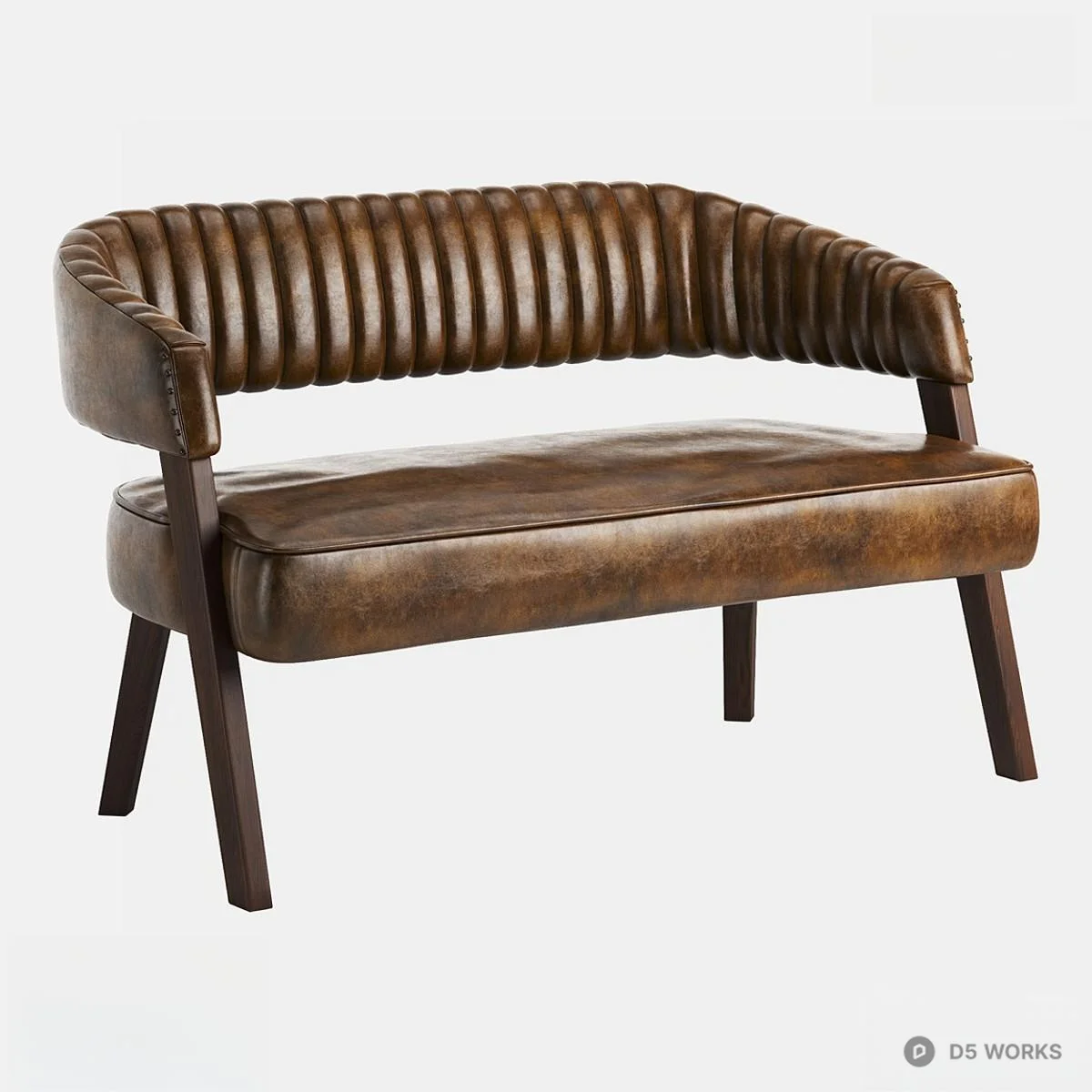 Retro Leather Two Seater Sofa 3d model - Image 1