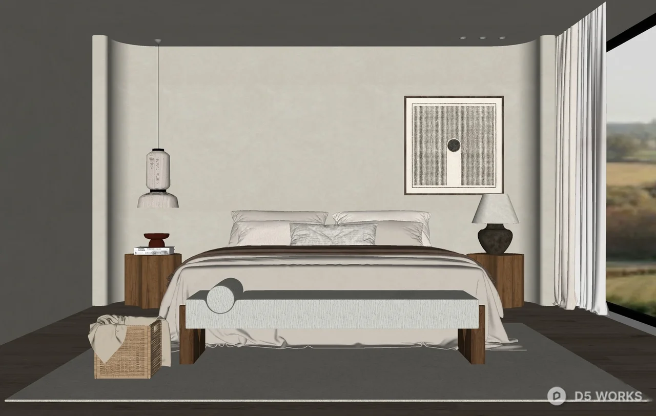 Minimalist Bedroom With Large Window And Natural Light 3d model thumbnail 2