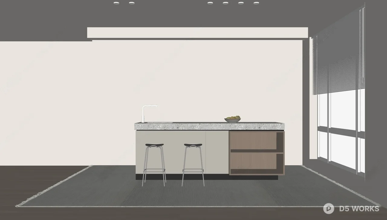 Minimalist Open Kitchen Island 3d model thumbnail 2