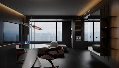 Modern Minimalist Dining And Living Space 3d model