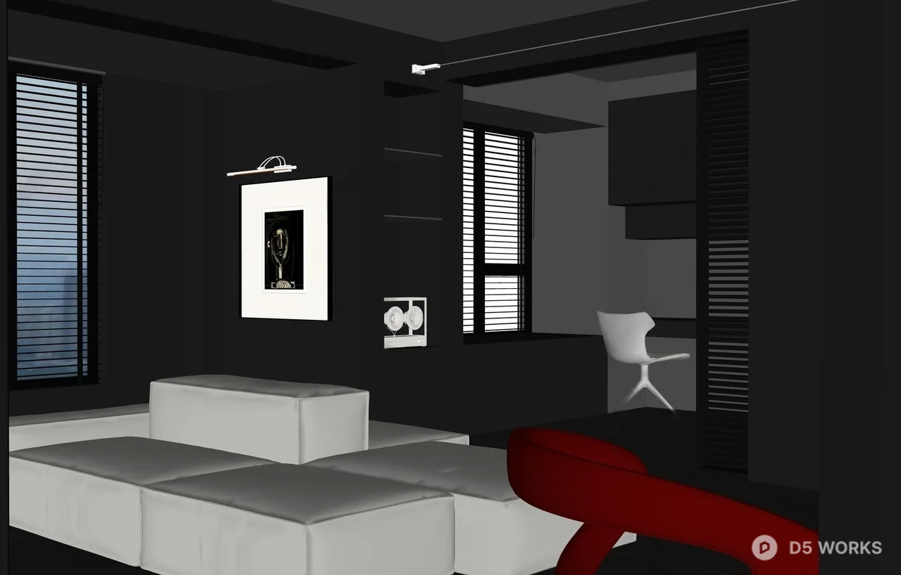 Modern Minimalist Dining And Living Space 3d model thumbnail 2
