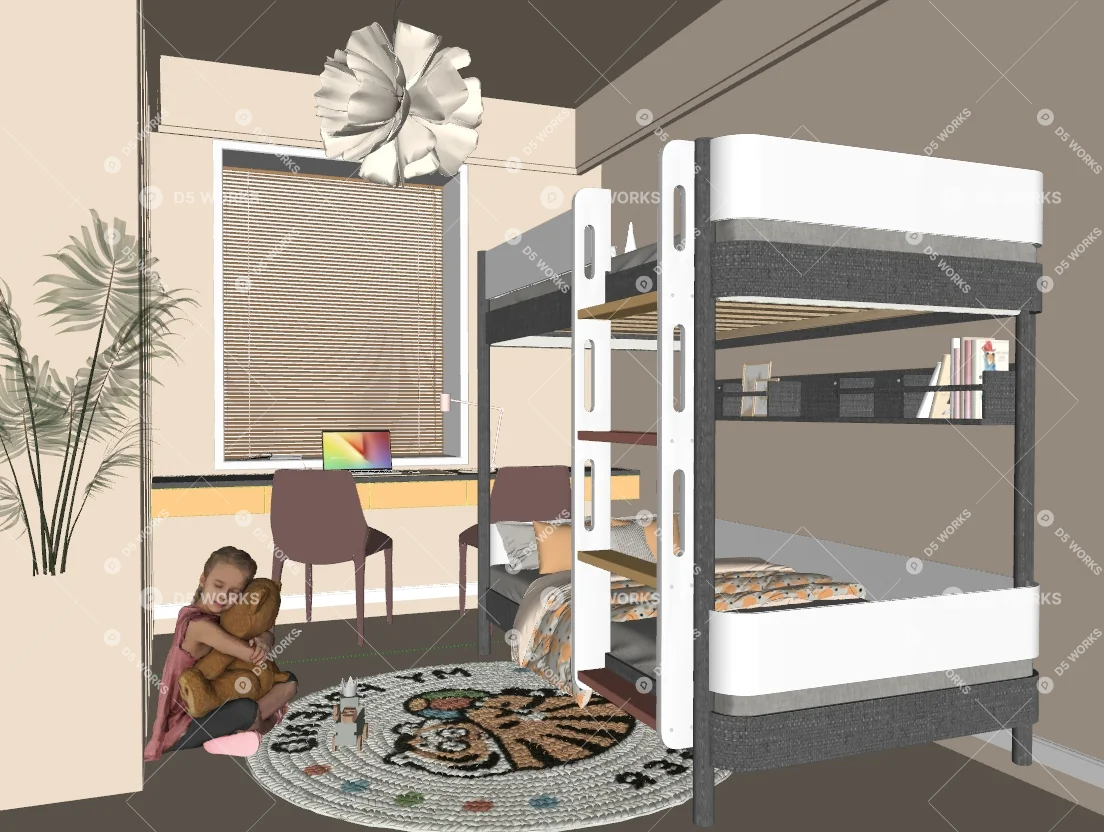 Modern Girl’s Room 3d model thumbnail 2