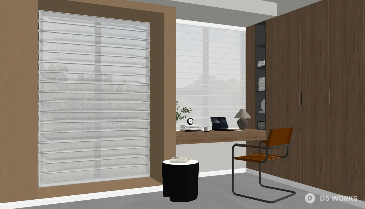 Minimalist Home Study With Built-In Desk And Wooden Cabinet 3d model thumbnail 2