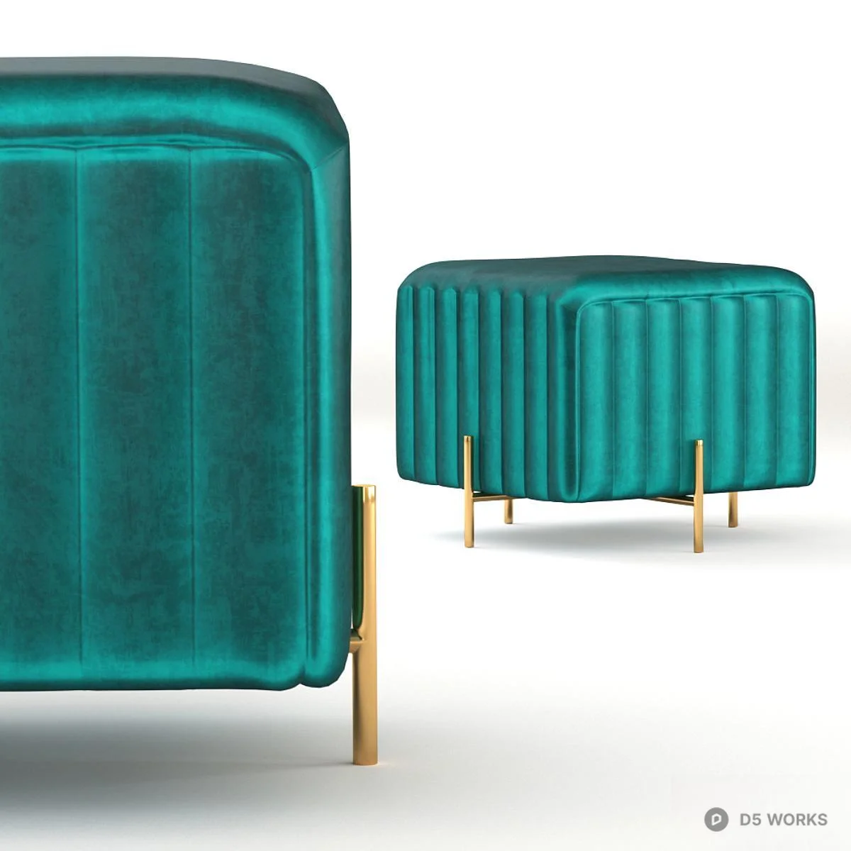 Velvet Sofa Stool 3d model thumbnail 2
