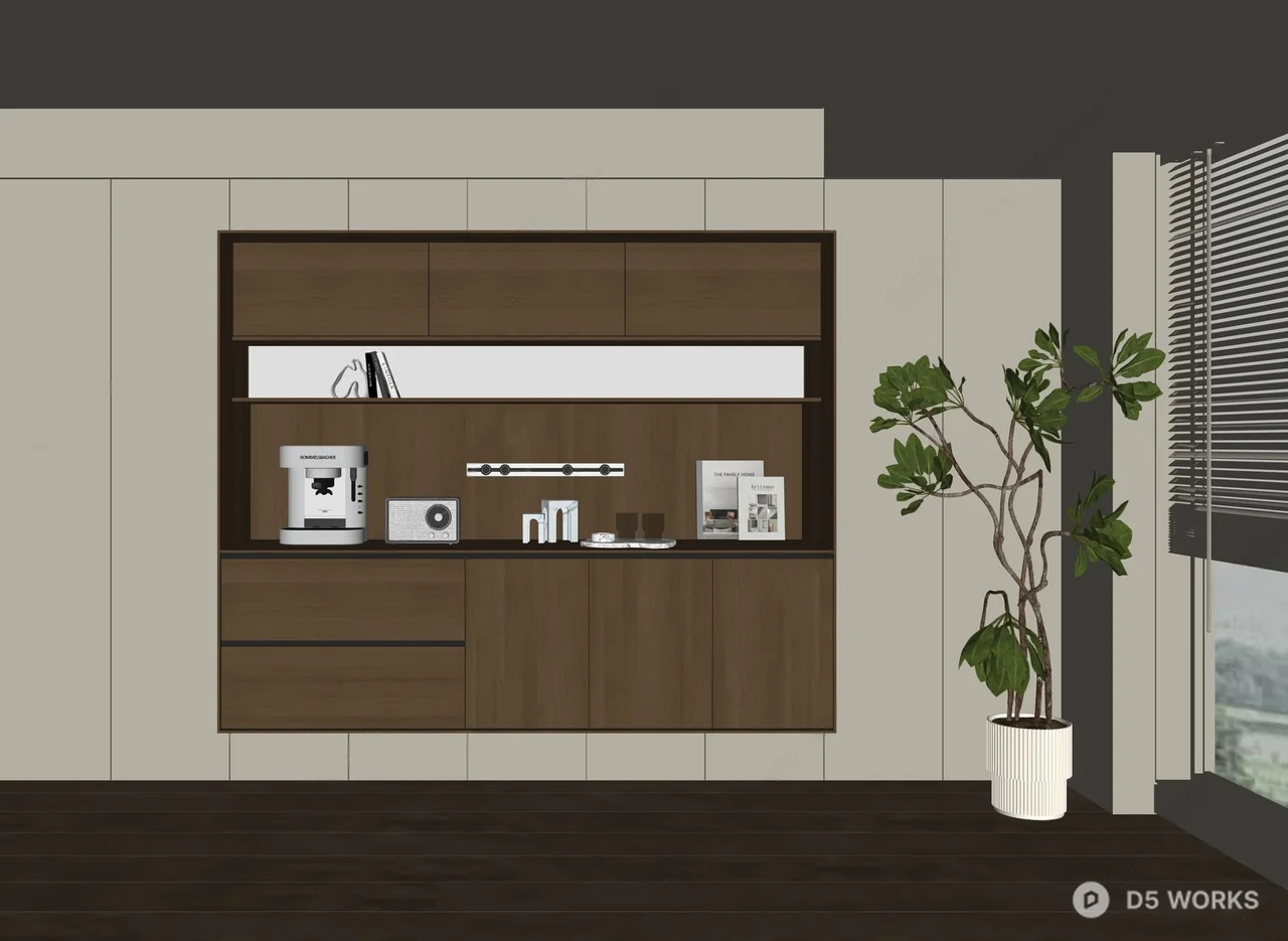 File Storage Skp Model Minimalist Living Room with Integrated Storage Cabinet 3D Model .skp