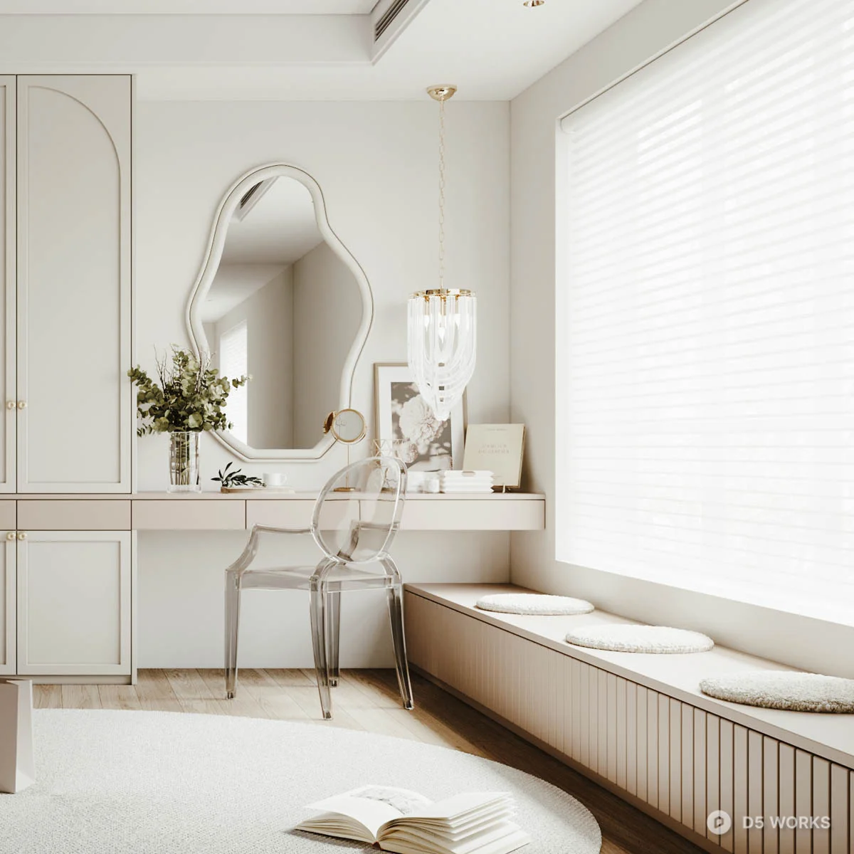 Minimalist Walk-In Closet With Dressing Area 3d model thumbnail 3