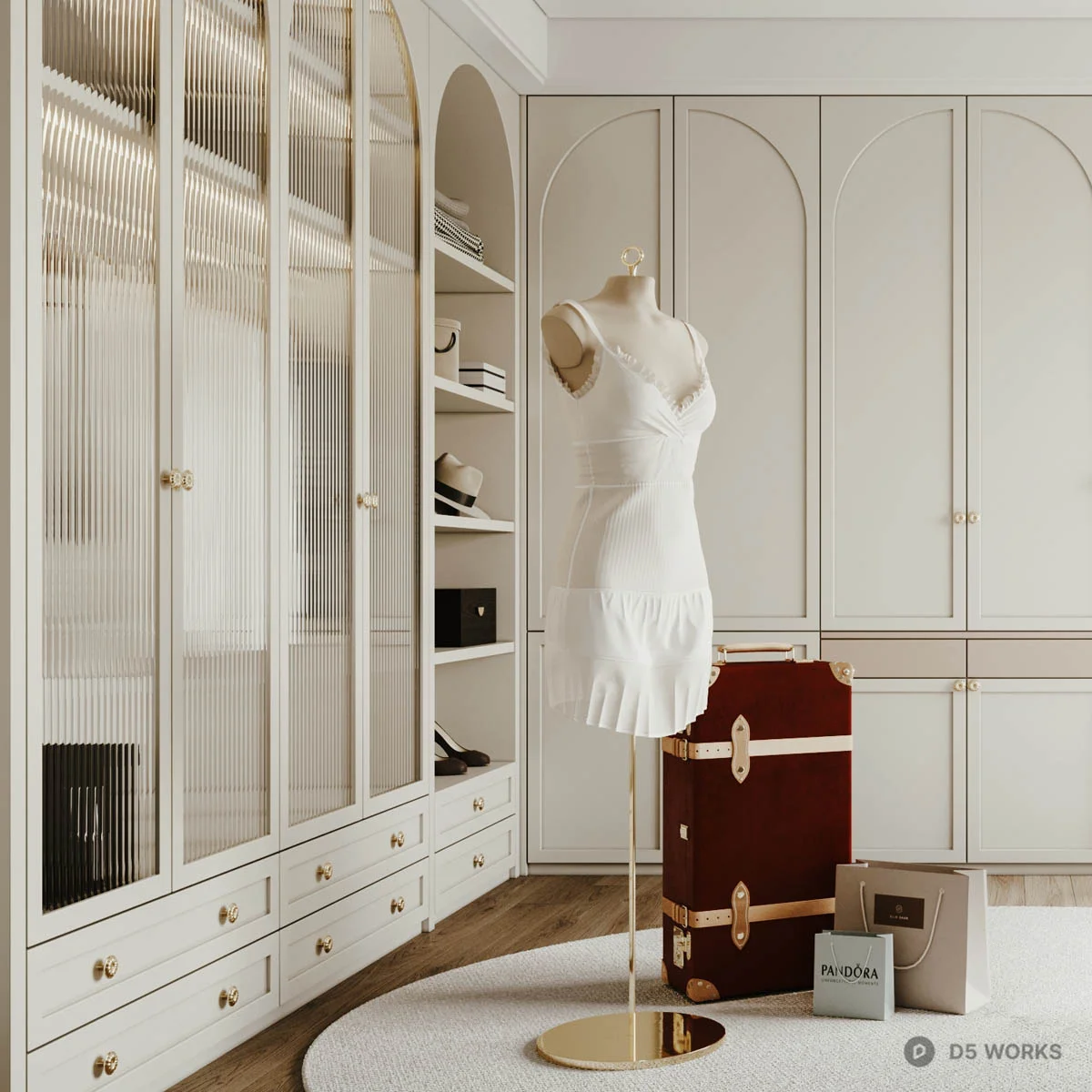 Minimalist Walk-In Closet With Dressing Area 3d model thumbnail 2