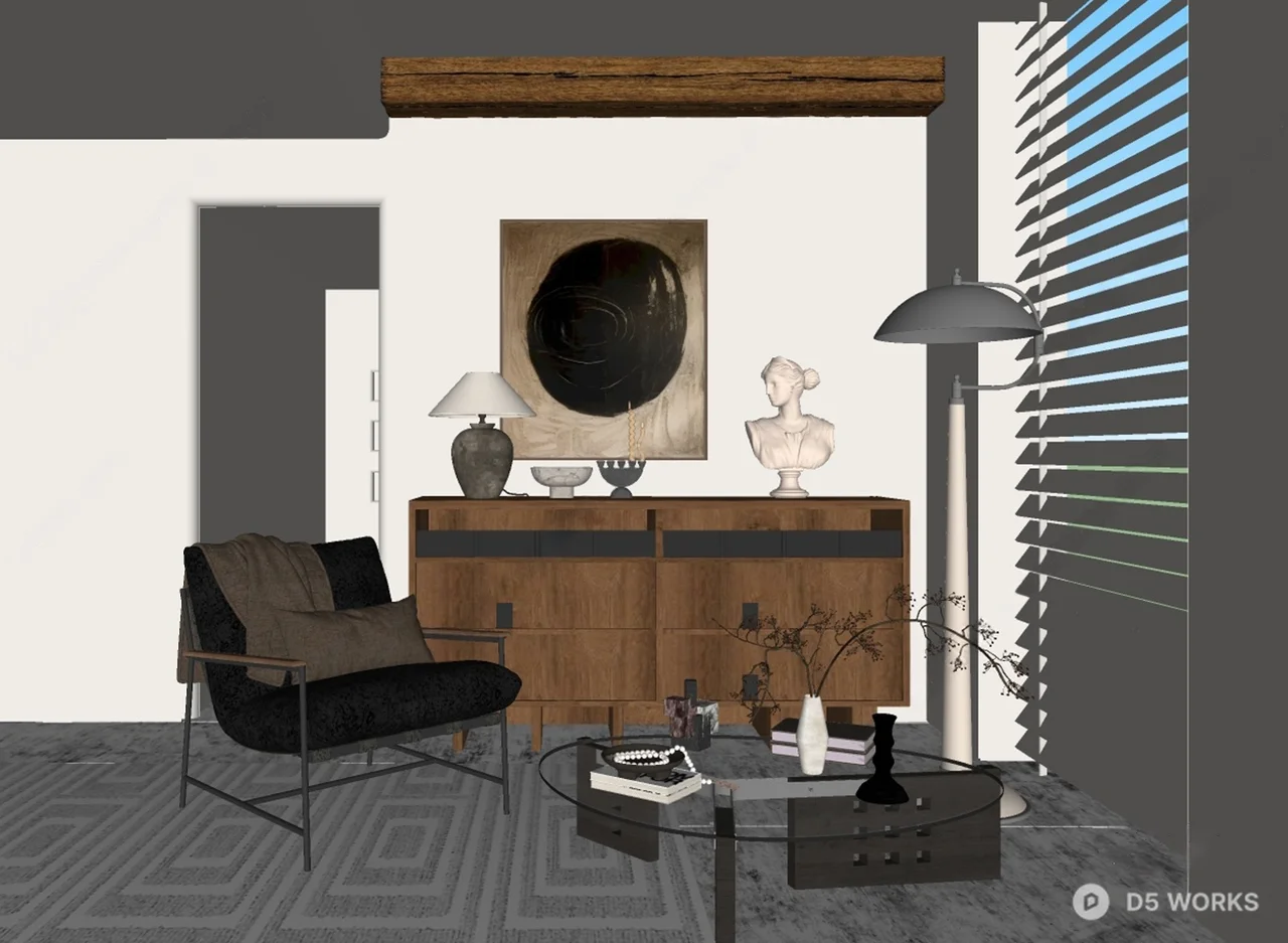 Minimalist Living Room with Artistic Accent Wall 3d model thumbnail 2