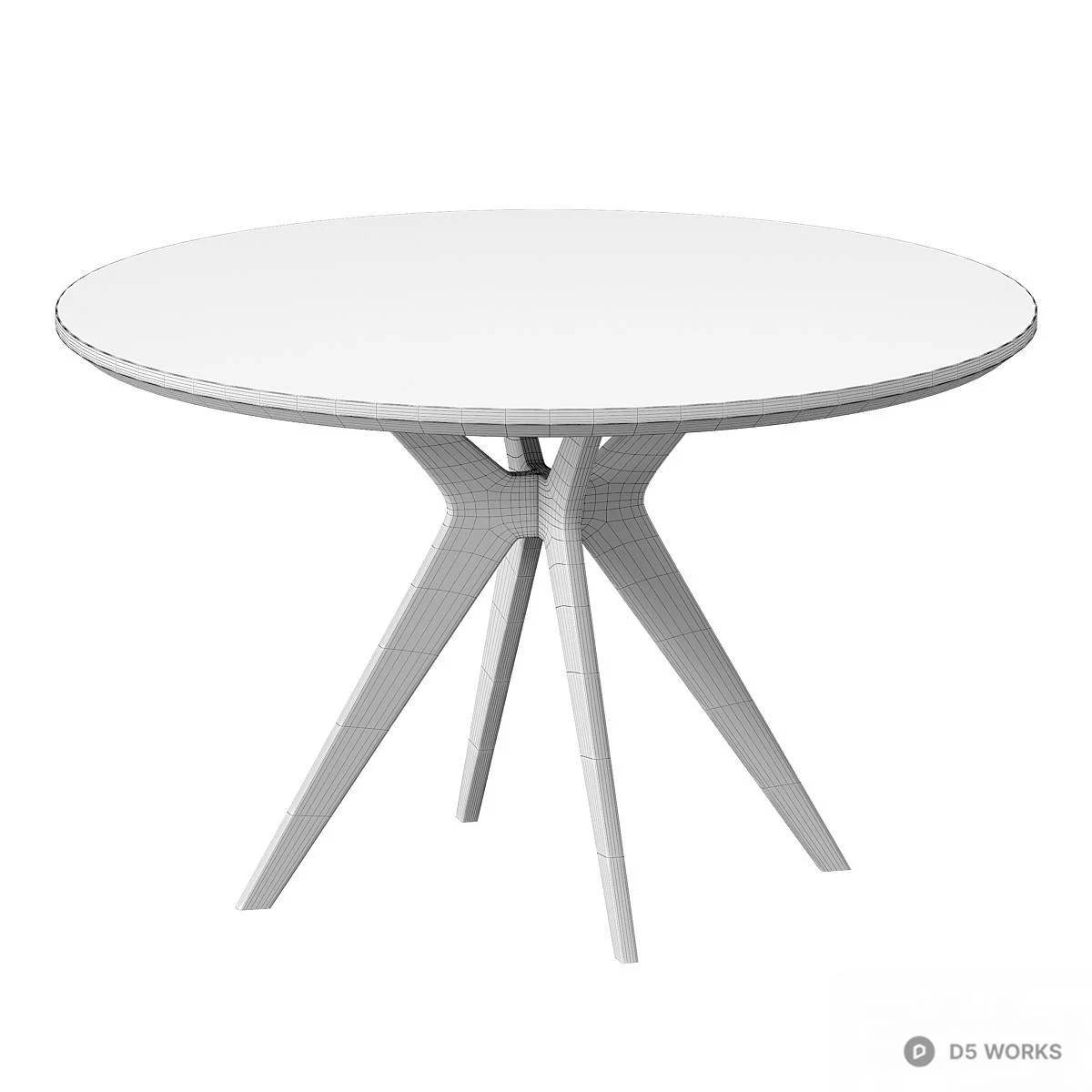 Wood Grain Round Dining Table With Starburst Base 3d model thumbnail 2