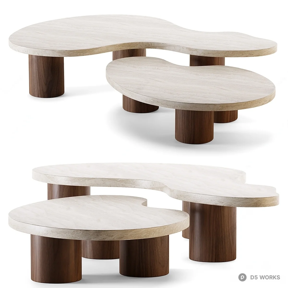 Organic Shape Stone Top Coffee Table Set 3d model - Image 1