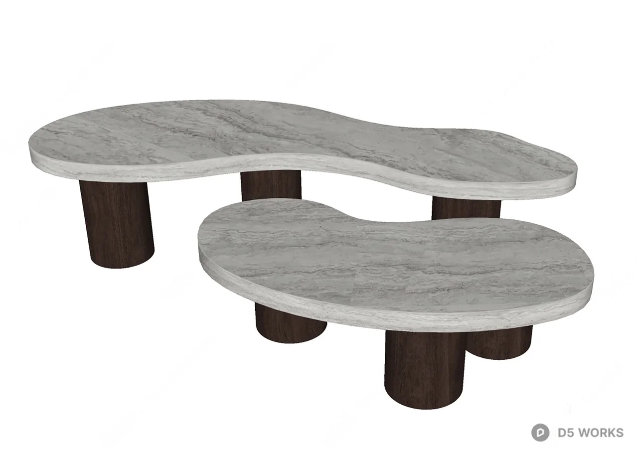 Organic Shape Stone Top Coffee Table Set 3d model thumbnail 2
