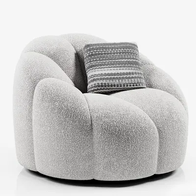 Textured Bouclé Single Sofa With Striped Cushion 3d model