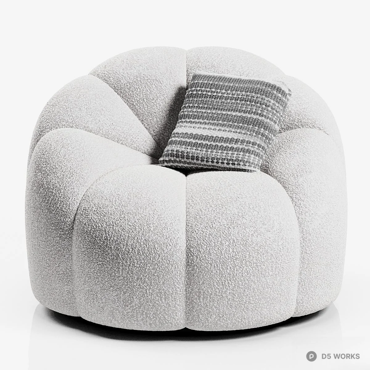 Textured Bouclé Single Sofa With Striped Cushion 3d model thumbnail 2