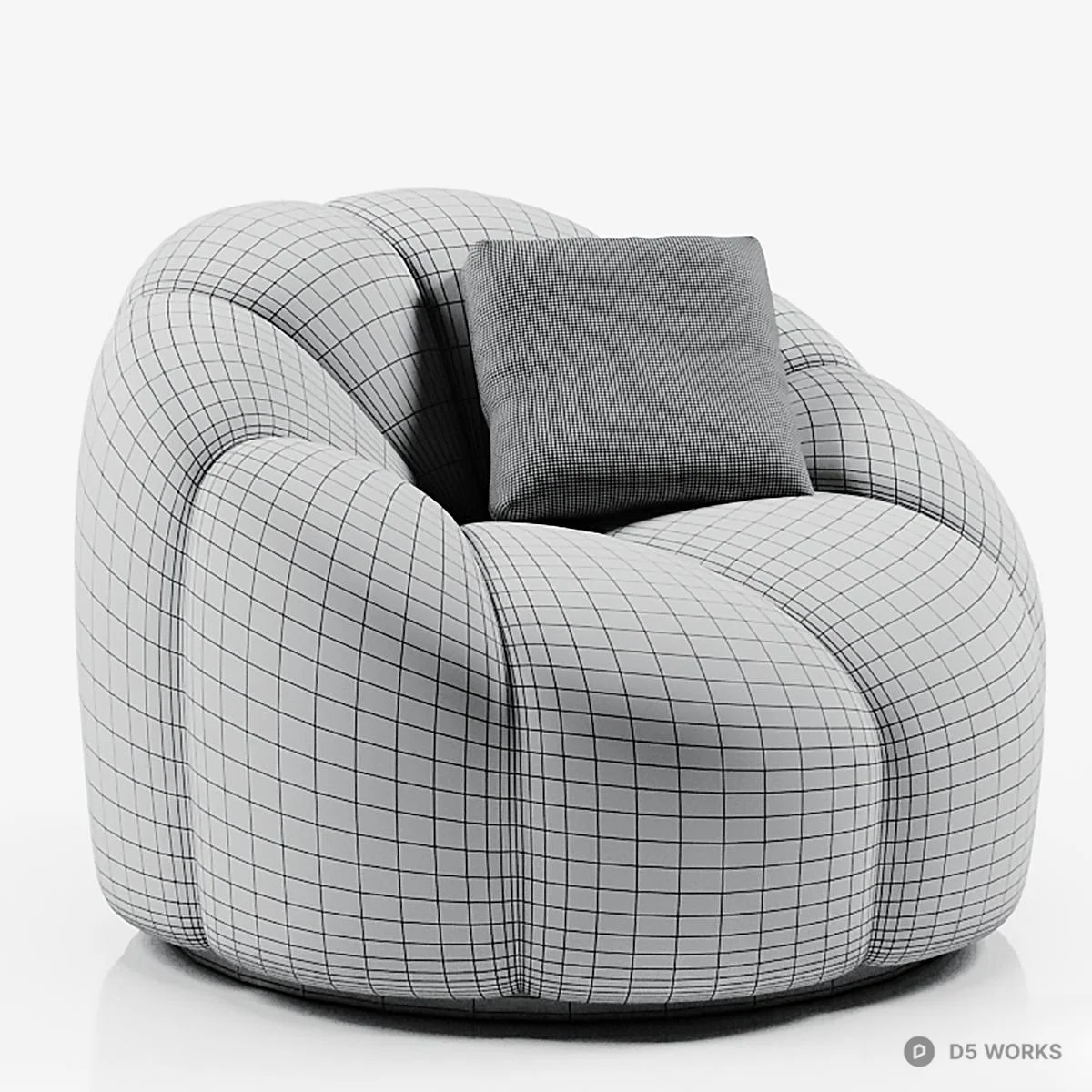 Textured Bouclé Single Sofa With Striped Cushion 3d model thumbnail 3