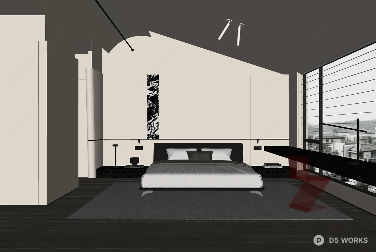 Minimalist Modern Bedroom with Sloped Ceiling 3d model thumbnail 2
