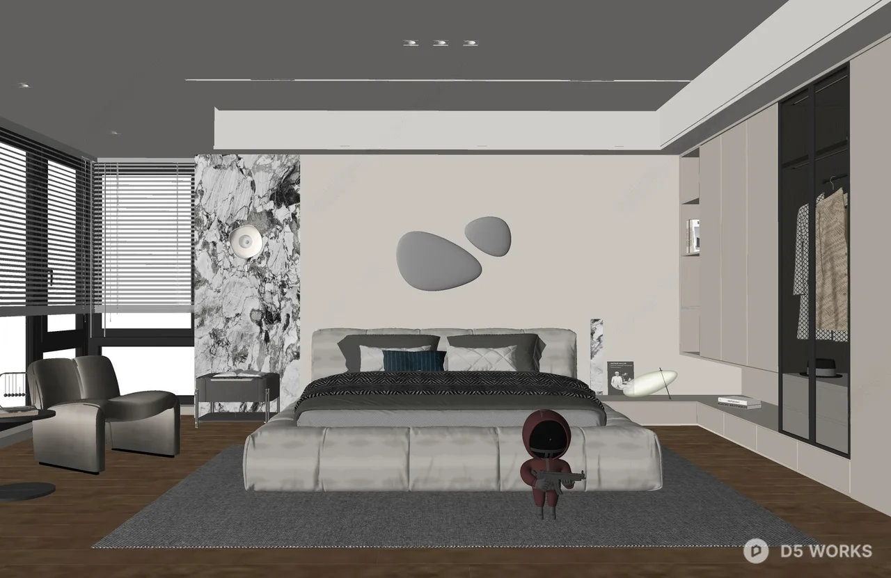 Modern Minimalist Bedroom with Ambient Lighting 3d model thumbnail 2
