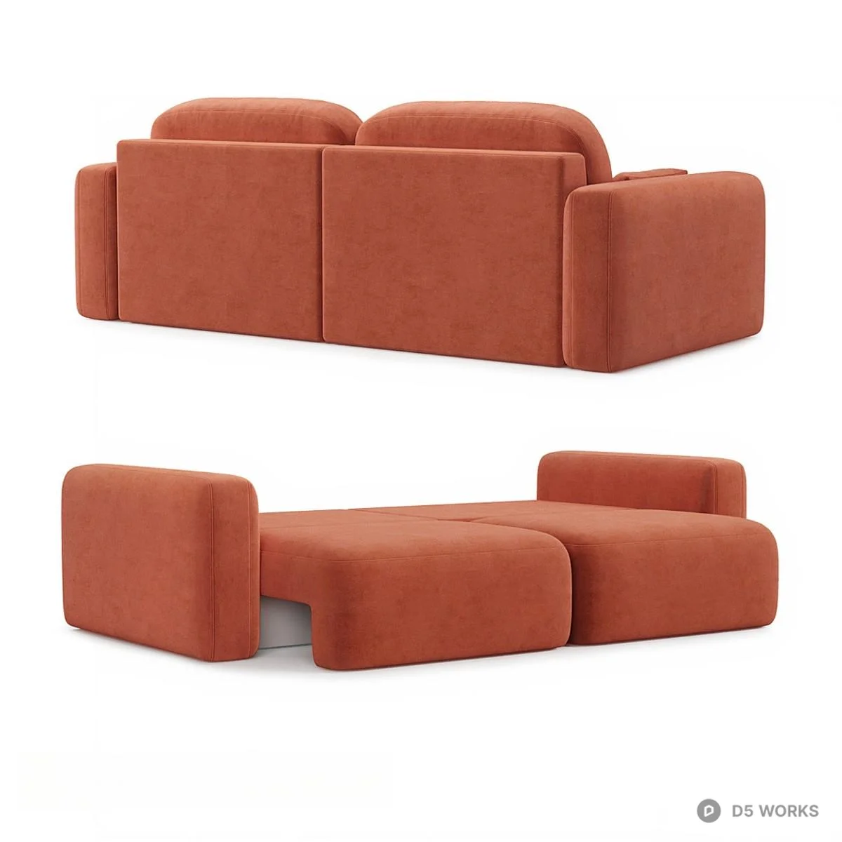Terracotta Velvet Three Seater Sofa 3d model thumbnail 2