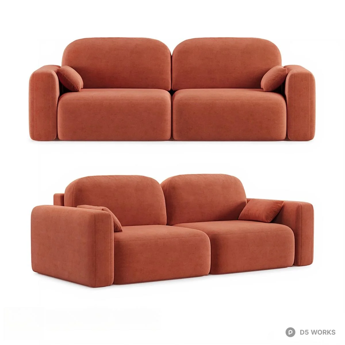 Terracotta Velvet Three Seater Sofa 3d model - Image 1