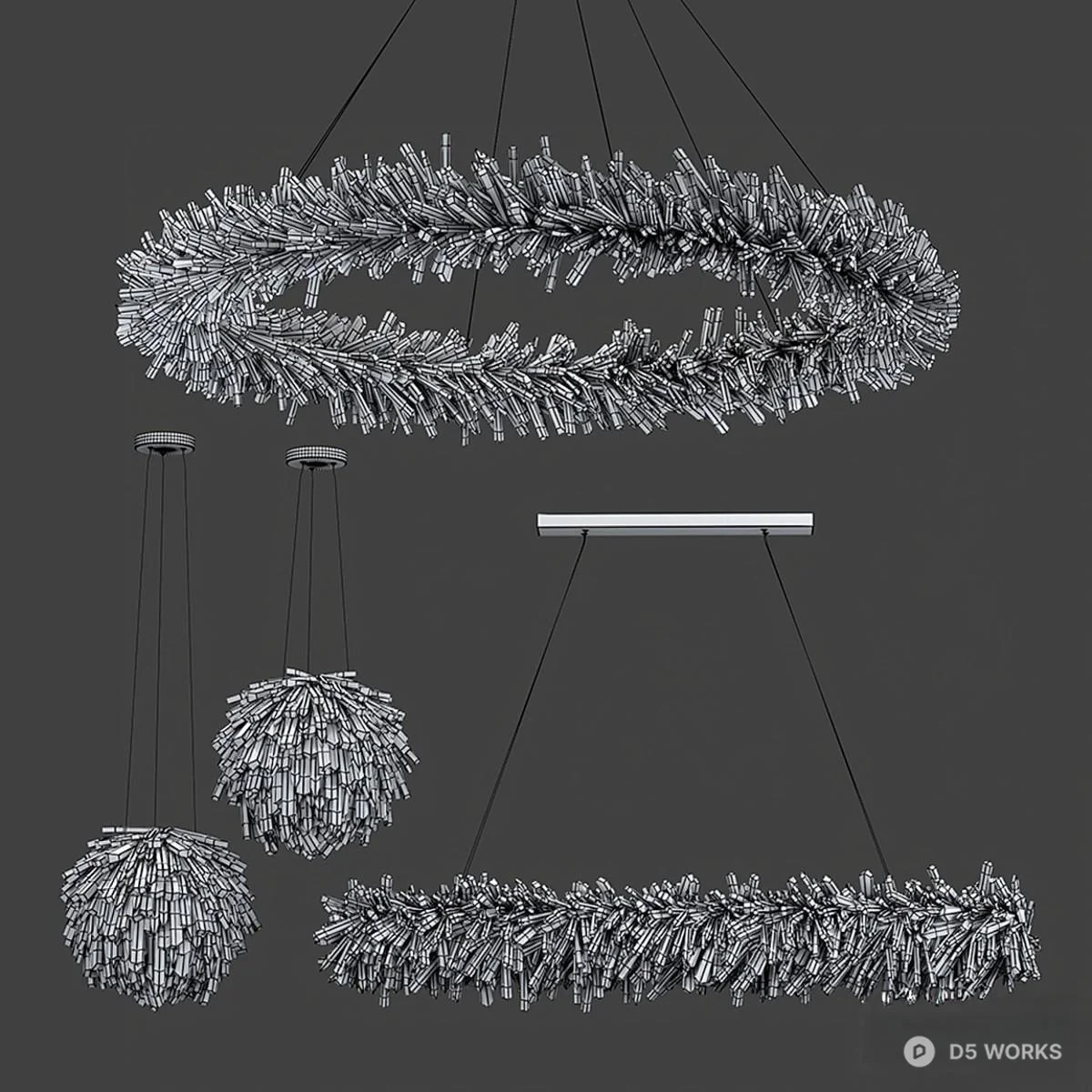 Crystal Fringe Chandelier Set 3d model thumbnail 2