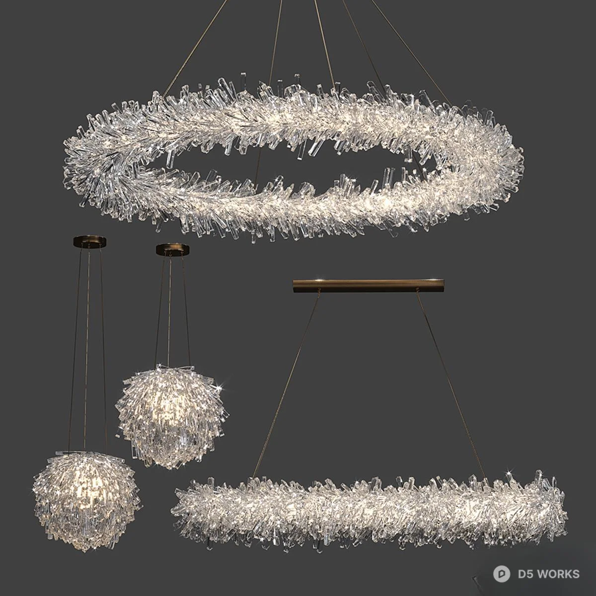 Crystal Fringe Chandelier Set 3d model - Image 1