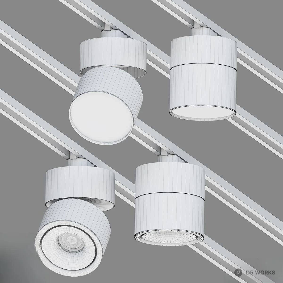 Adjustable Cylindrical Track Light 3d model thumbnail 2