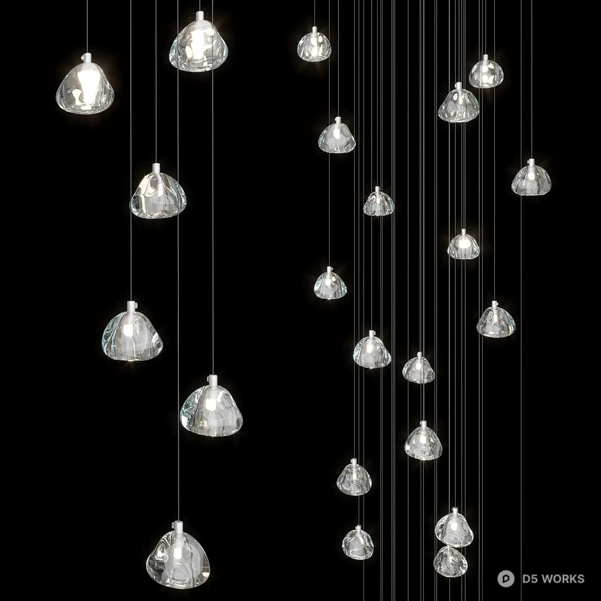 Cluster Pendant Light With Glass Droplets 3d model thumbnail 2