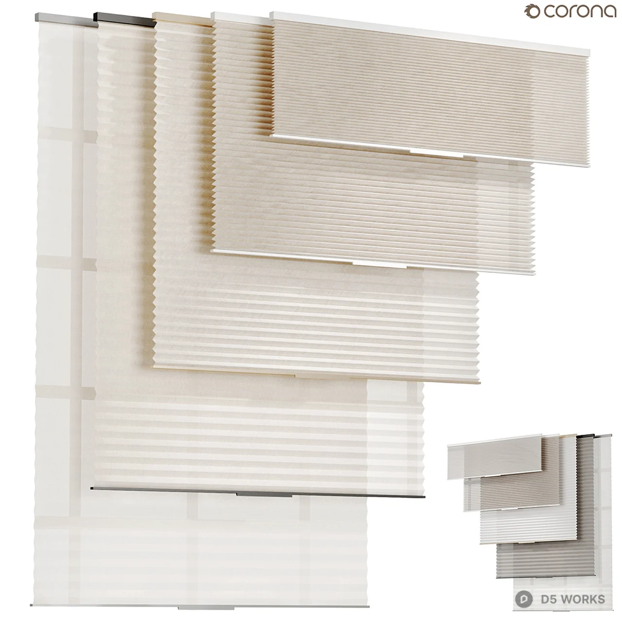Minimalist Pleated Roller Blind 3d model - Image 1