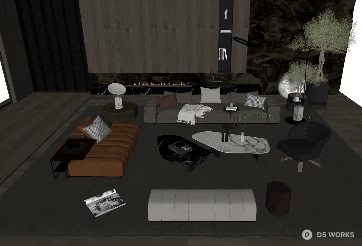 Minimalist Modern Living Room With Textured Rug And Modular Seating 3d model thumbnail 2