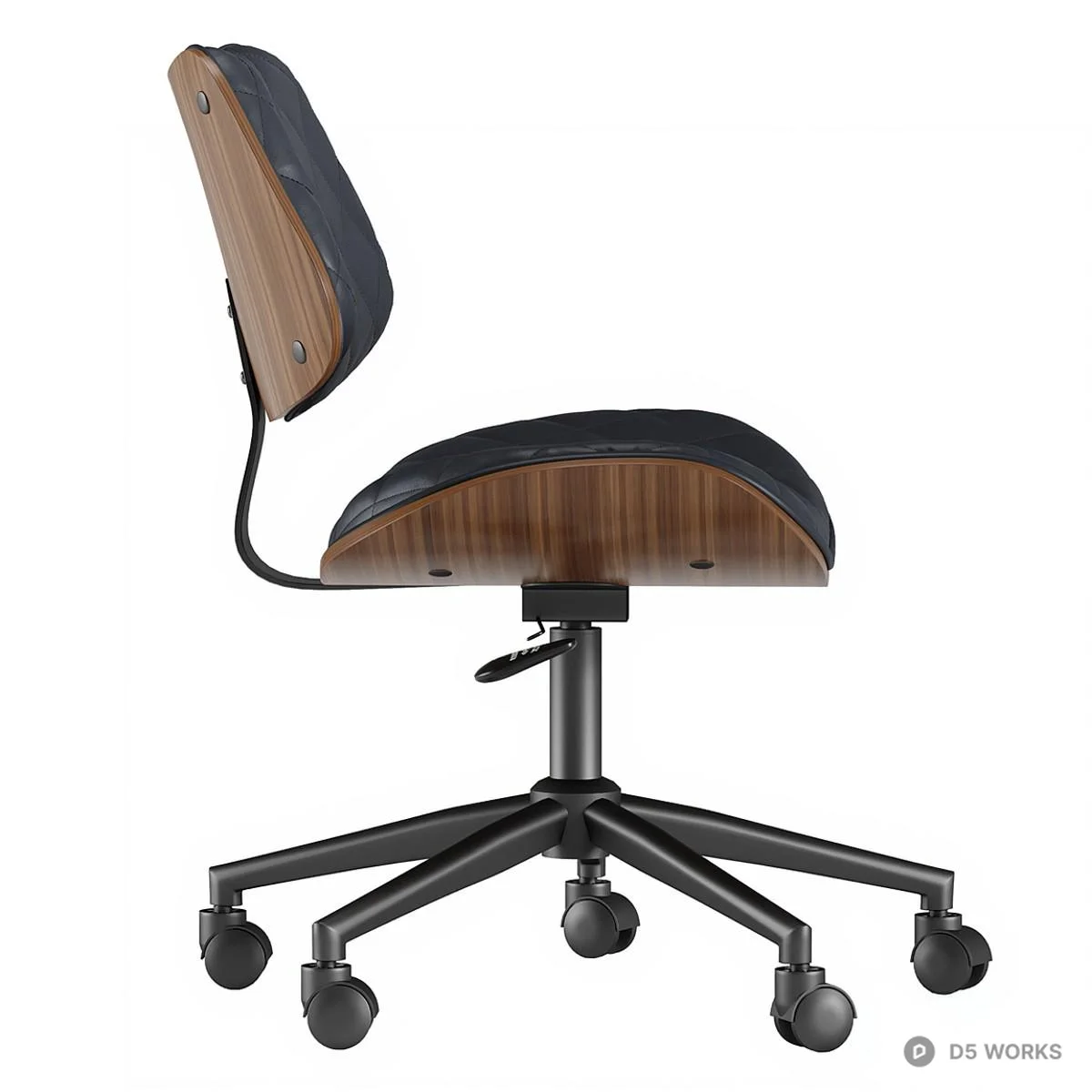 Quilted Leather Office Chair With Wooden Accents 3d model thumbnail 4