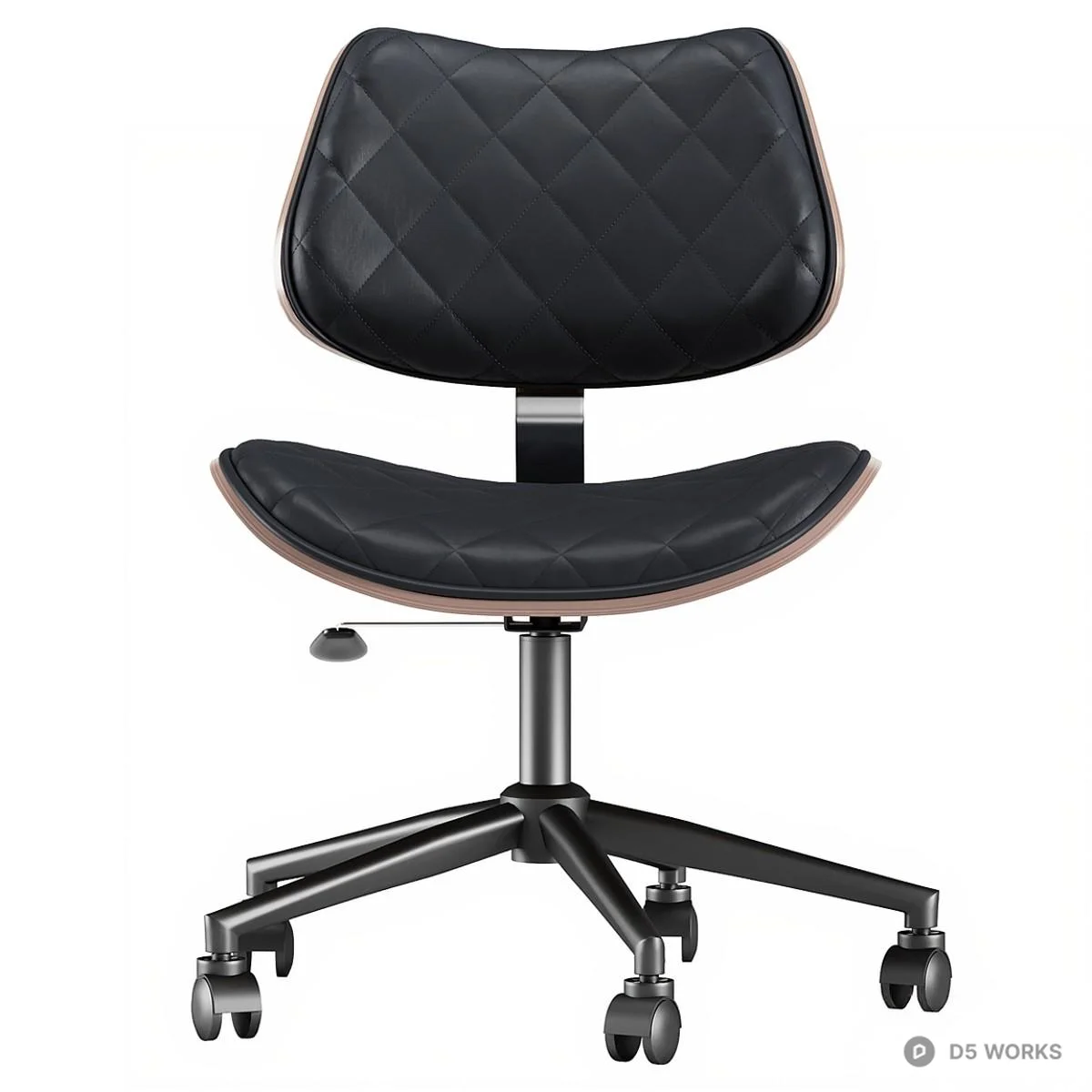 Quilted Leather Office Chair With Wooden Accents 3d model thumbnail 2