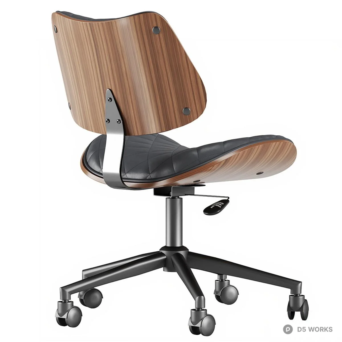 Quilted Leather Office Chair With Wooden Accents 3d model thumbnail 3