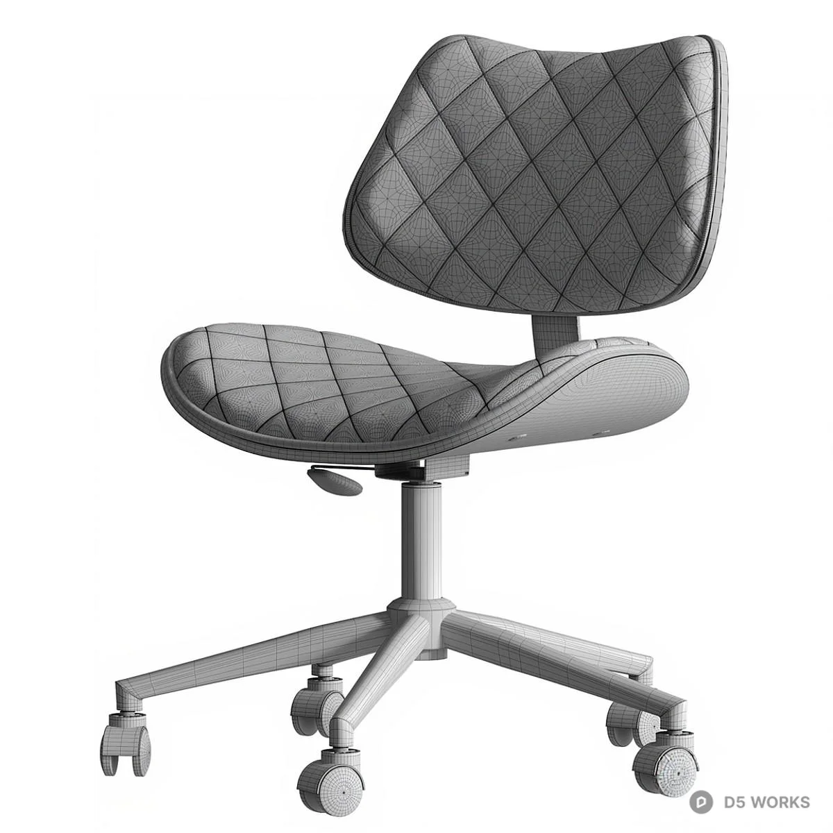 Quilted Leather Office Chair With Wooden Accents 3d model thumbnail 5