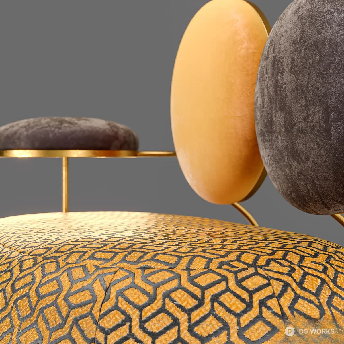 Marble Pattern Double Sofa With Gold Legs 3d model thumbnail 5