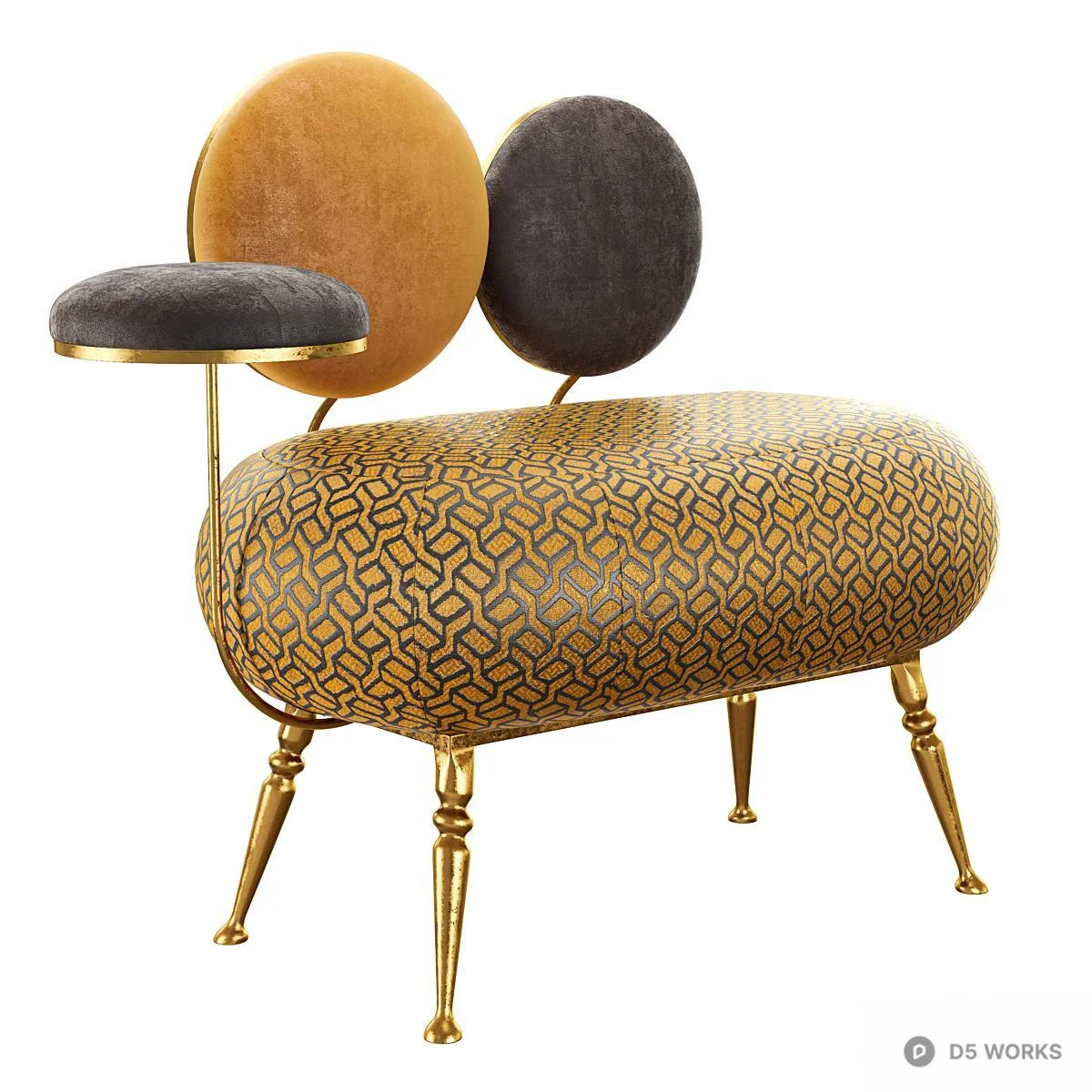 Marble Pattern Double Sofa With Gold Legs 3d model thumbnail 2