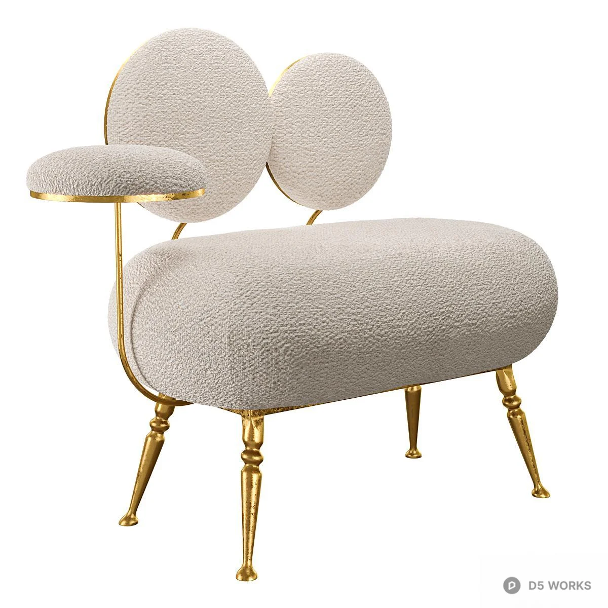 Marble Pattern Double Sofa With Gold Legs 3d model thumbnail 4