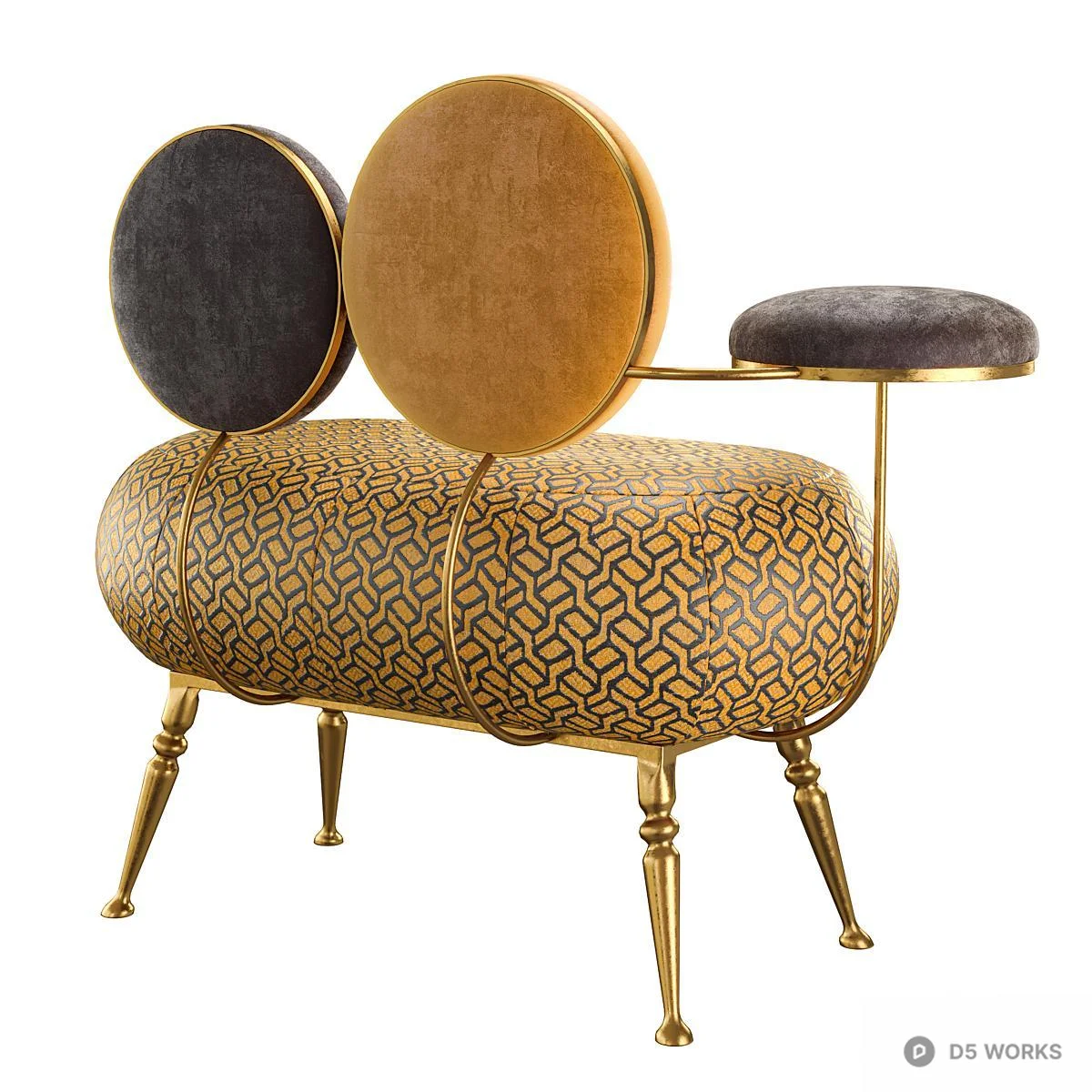 Marble Pattern Double Sofa With Gold Legs 3d model thumbnail 6