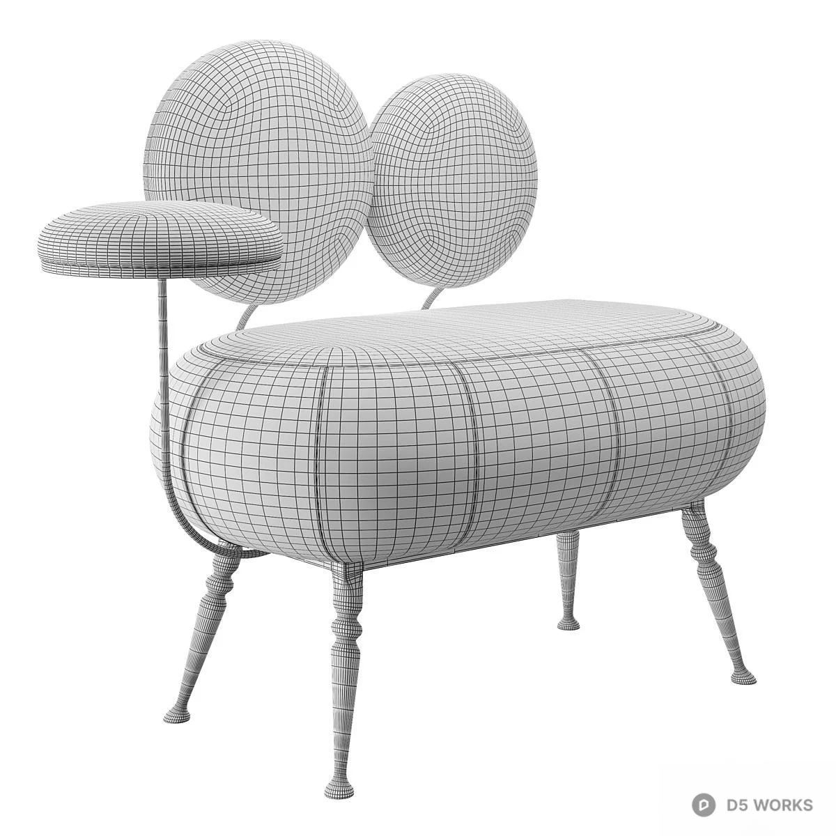 Marble Pattern Double Sofa With Gold Legs 3d model thumbnail 7