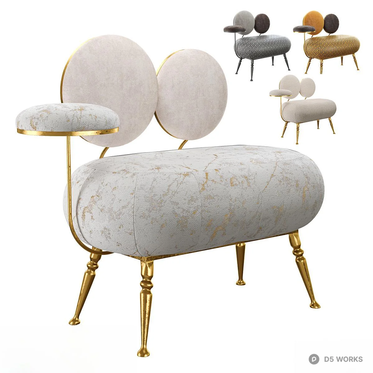 Marble Pattern Double Sofa With Gold Legs 3d model - Image 1