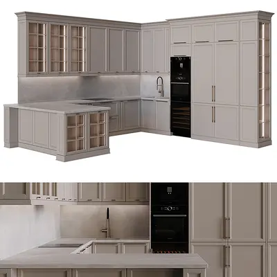 Transitional Kitchen Cabinet Set 3d model