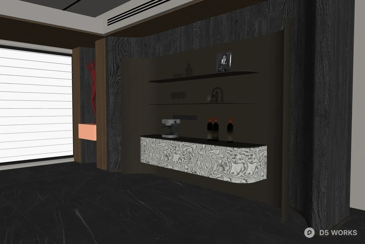Minimalist Entryway With Floating Shelves And Wine Display 3d model thumbnail 2
