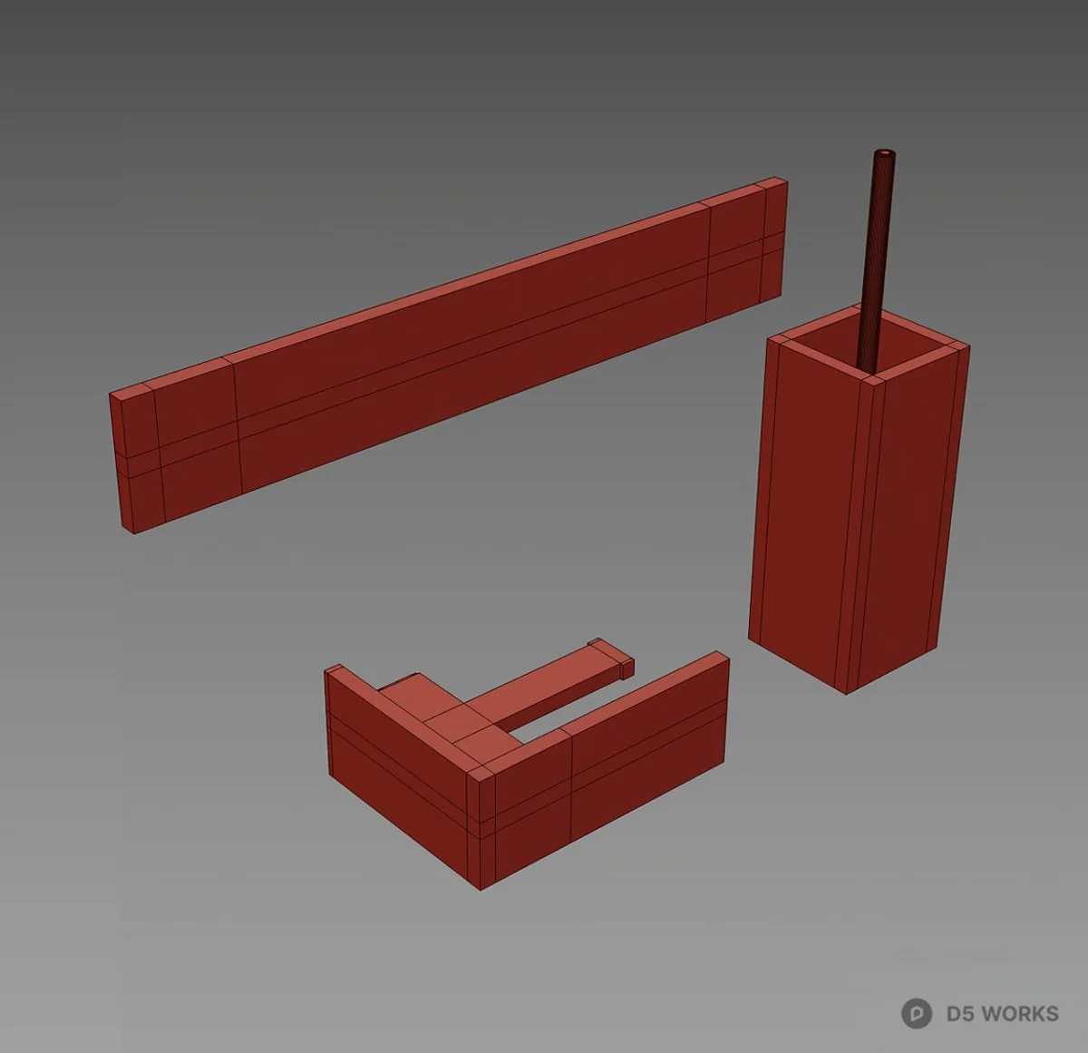 Minimalist Black Toilet Brush Holder 3d model thumbnail 3